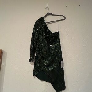 Lulu's Rendezvous with You Dark Green Sequin Dress